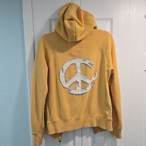 Yellow Baby Lace Hoodie with Peace Sign Patch